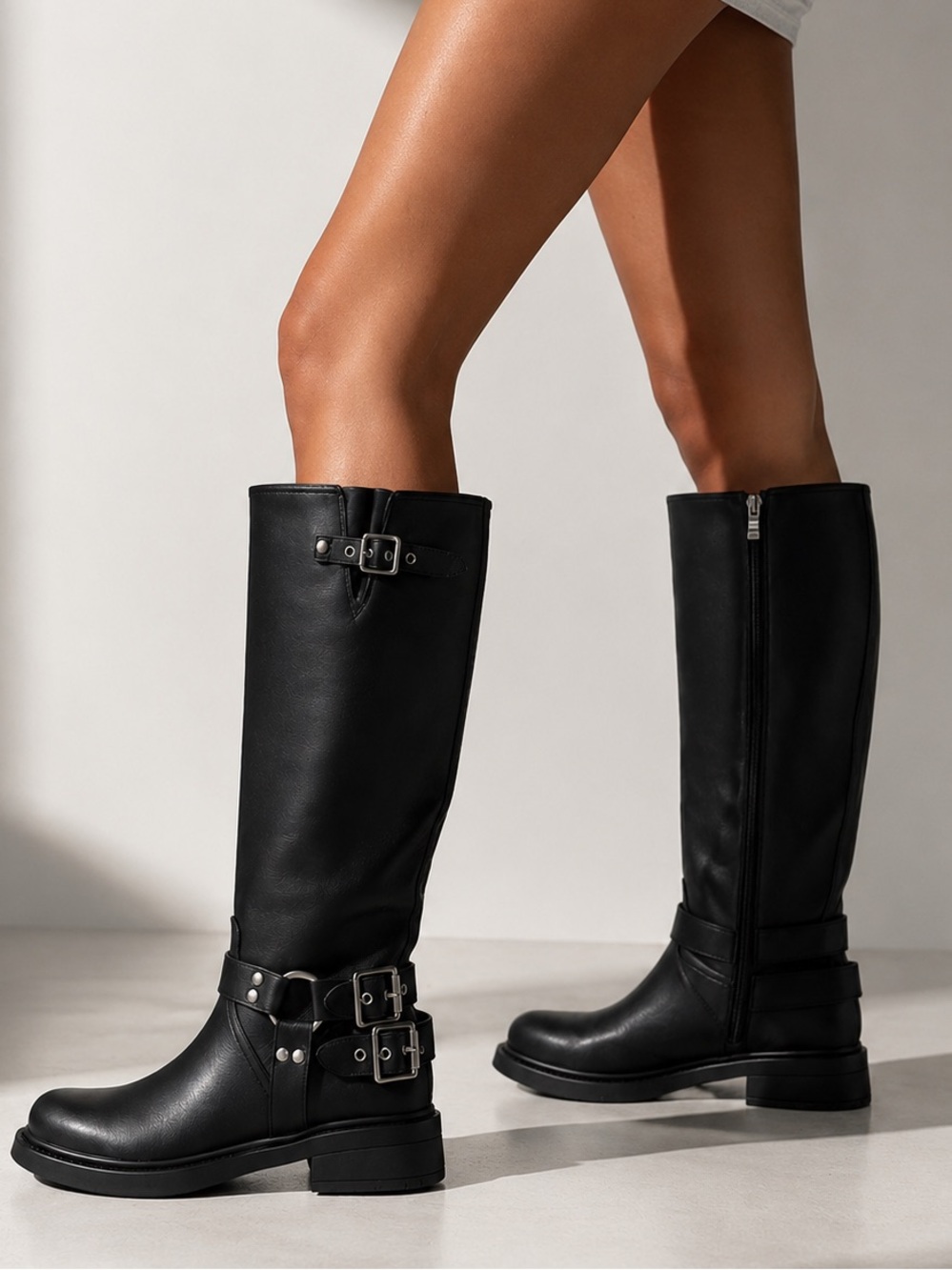Princess Polly Billini Kaylen Riding Moto Boots Black size 8